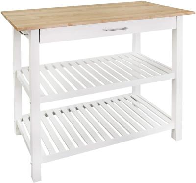 China New Design 2 Tiers Open Shelf Storage Solid Wood Modern Kitchen Table With Large Capacity Drawer White Kitchen Islands for sale