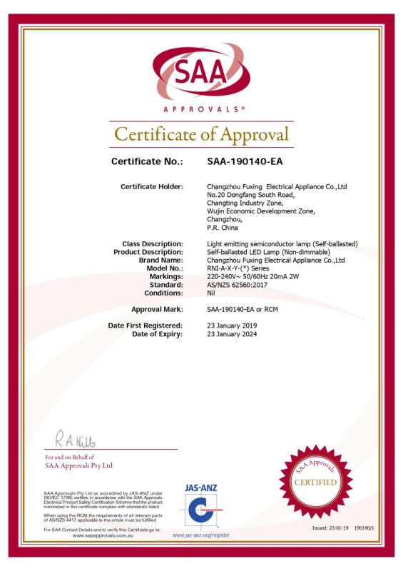 SAA - Changzhou Fuxing Electrical Appliance Co., Ltd.