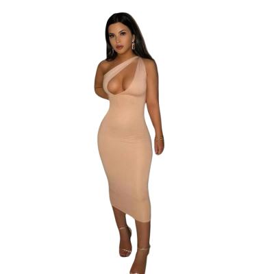 China 2021 Summer Breathable Cut A Midnight Lady Elegant Women Clubwear Dress Long Bare Shoulder Dresses Birthday for sale