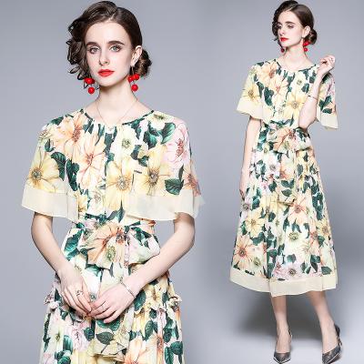 China Anti-Static in Current Sales 2021 New Women's Clothing Women's Elegant Floral Printing Casual Wear Wholesale Fashion Round Neck Short Sleeves for sale