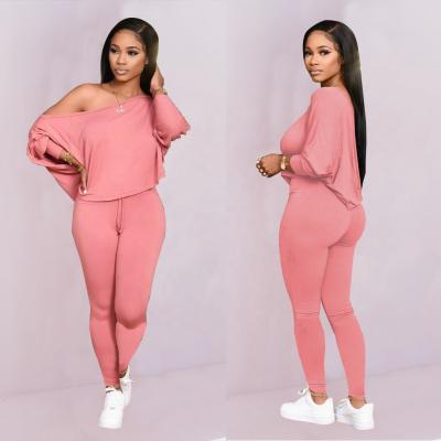 China Custom Selling Autumn QUICK DRY Warm Casual Set Fashion Long Sleeve Plus Size Off The Shoulder Two Piece Set for sale