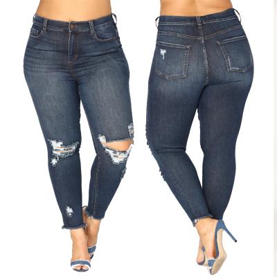 China Factory wholesale breathable blue jeans high waist stretch ripped butt lift jeans plus size ladies tights pants for sale