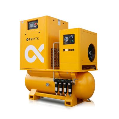 China PM15TK/1.55MPA Lubricated Portable All-in-One Built-in Silent Screw Air Compressor with Drier Tank for sale