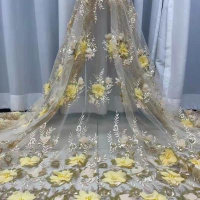 China 2022 Shrink-Resistant Handmade Lace Tulle Sequin Embroidery Lace Fabrics For Bridal Dresses for sale