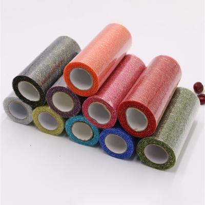 China Shrink-Resistant 15cm Width 10yard Printed Tulle Mesh Fabric Roll DIY Knitted Ribbon Roll for sale