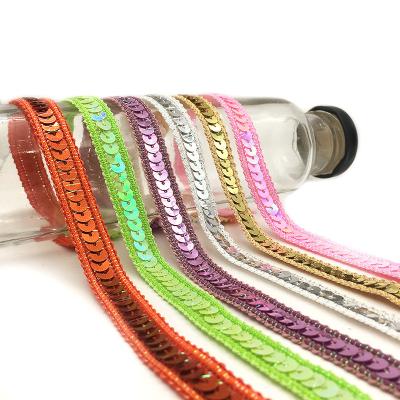 China Wholesale Sustainable Polyester PET Trim Lace Roll Colors 12mm DIY Bead Woven Shimmer Trim Lace for sale