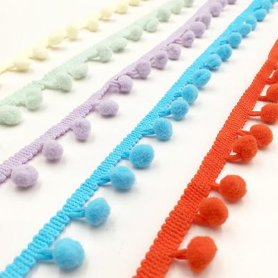 China Small 1cm Stain Viable Width Fur Ball Lace Pompom Lace Up Cotton Ball Lace Trim Multi Colors For Dressing Accessories for sale