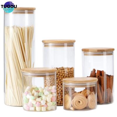 China Modern little dri smell proof bamboo and food storage glass rangement container set bottles spice mason jar with dispenser lid shop box Te koop