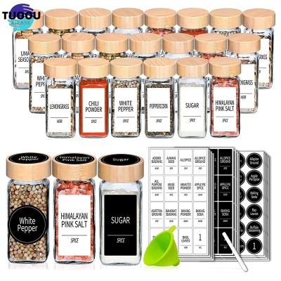 China Sustainable Wholesale glass spice cans kitchen Bbq tools seasoning storage bottles folding funnels bamboo and wood covers Te koop