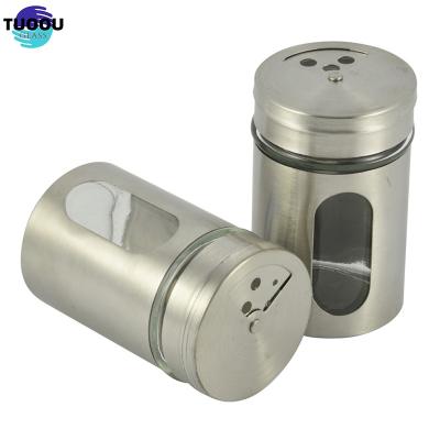 China Sustainable wholesale seasoning bottle Glass Salt And Pepper Jar Stainless Steel Bottle Seasoning Shaker with high quality en venta