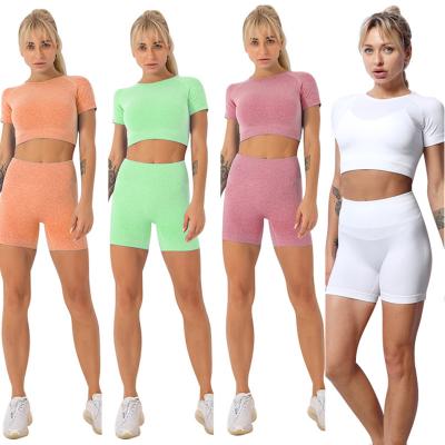 China 2021 Antibacterial Outfits Casual 2 Pieces Jogger Tops Sportswear Set And Shorts Yoga Wear Mulheres Manga curta à venda