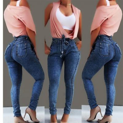 Cina cinturino Tassel Color Fade Proof di alta qualità High Waisted Skinny Pencil Jeans Donna Jeans Elastici in vendita