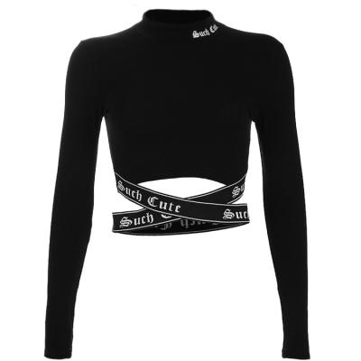 China Anti krimp Modieus Langmouw Sexy Crop Top Met Riemen Te koop