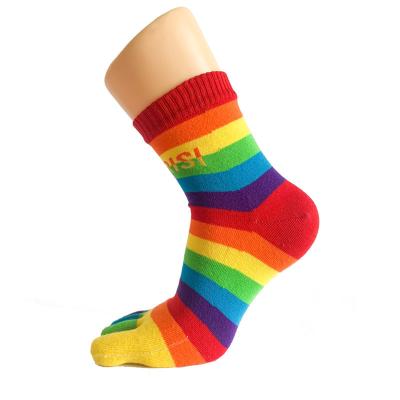 China Factory QUICK DRY Women's Boots Rainbow Logo Five Finger Socks Custom Made for sale