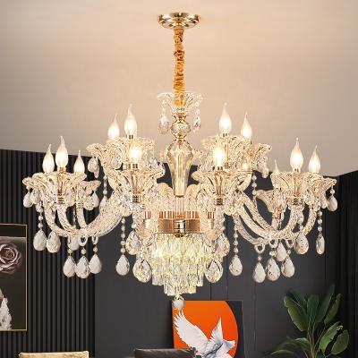 China Modern European Crystal Light Pendant Lamp Living Room Luxury Crystal Decorative Candle Modern Gold Hanging Glass Chandelier Lights for sale