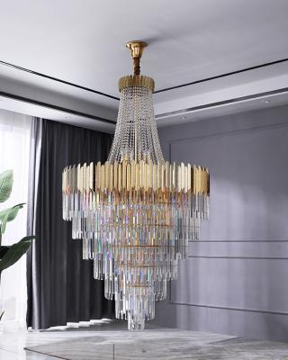 China Professional Villa Garden Elegent Crystal High Ceilings Rectangle Crystal Chandelier With High Click for sale