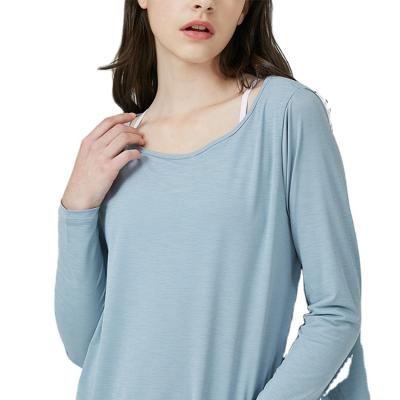 China Antibacterial High Quality Women Long Sleeve T-shirt Scoop Neck T-shirt Custom Loose Raglan Sleeve Long Sleeve Shirt Bamboo Material for sale