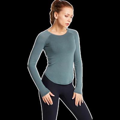 China Breathable Seamless Yoga Shirt Back Ties Sport Women Long Sleeve Crop Top for sale