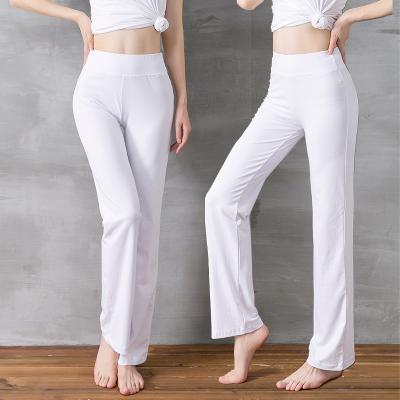 China Breathable Elastic High Waist Women Wide Leg Loose Yoga Pants For Lady Soft No Hand Feeling Cotton Harem White Pants for sale