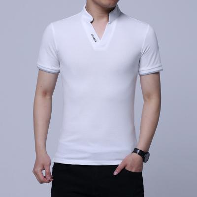 China Anti-wrinkle men stand up solid color short slim body shirt collar polo sleeve large size men T for sale