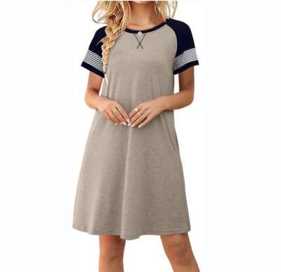 China Anti-wrinkle 2022European and American women's summer short sleeve stitching casual round collar T-shirt dress sheath loose women for sale