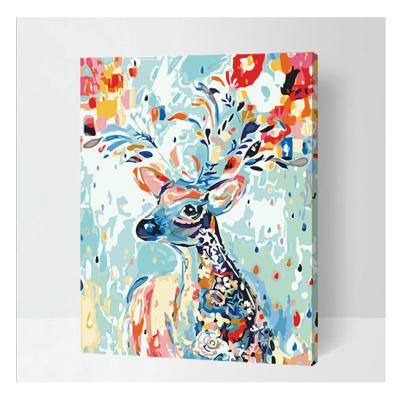 China Modern Picture By Number Animal Drawing Acrylic Wall Art Handpainted Gift Home Decor Deer Oil Painting Canvas for sale