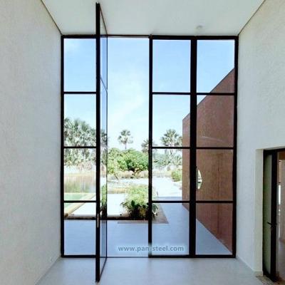 China Design tempered glass wrought iron swing door modern rustic french front steel crittal glass door for sale