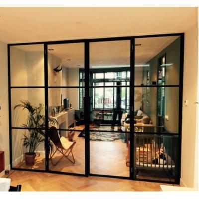 China French Door Bi Fold Modern Minimalist Steel Iron Door Sliding Door With Sidelight And Transom for sale