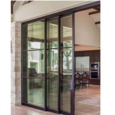 China Large Fixed French Window Sliding Security Doors Steel Wrought Iron Glass Sliding Door for sale