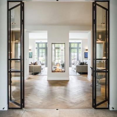 China Commercial Interior Steel Folding Doors French Design Double Door French Glass Steel Supplier for sale