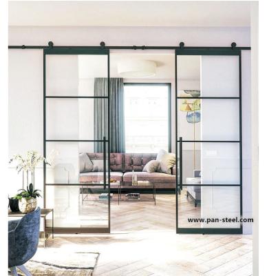 China frence minimalist handcrafted steel framed door customization design interior steel glass barn doors for sale