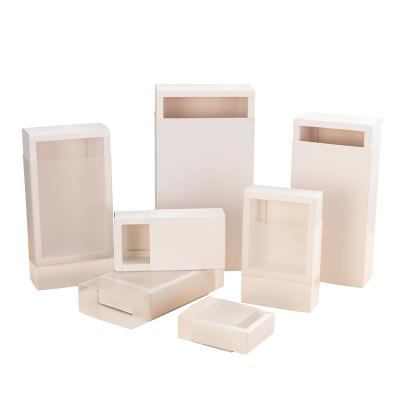 China Recycled Materials Recycled 350 GSM Kraft Paper Drawer Gift Box Packaging With Clear Lid for sale