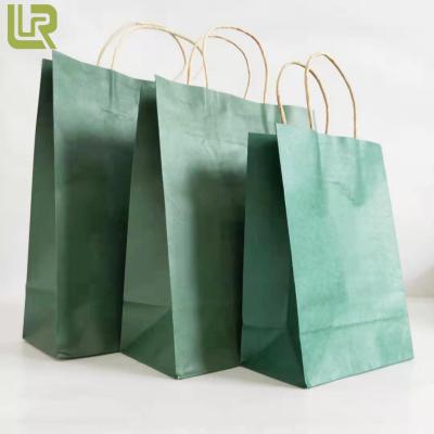 China Recyclable Biodegradable Dark Green Brown Kraft Paper Gift Bags With Handles for sale