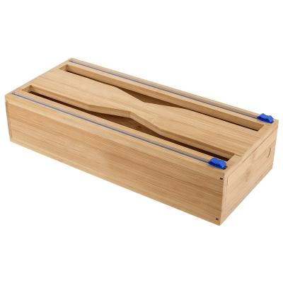 China Sustainable Plastic Wrap Storage Box with Cutter and Bamboo Pack Dispenser Storage Box for Drawers and Kitchen for sale