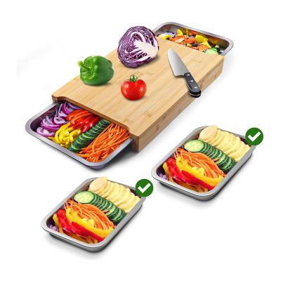 China BPA Free Viable Bamboo Chopping Cutting Board With Tray MOSO Cutting Boards With 2 Drawers For Kitchen for sale