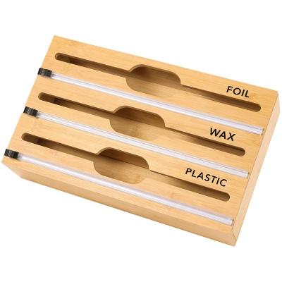 China Wholesale price viable 3 in 1 wrap bamboo dispenser with cutter bamboo wood foil dispenser for kitchen drawer for sale