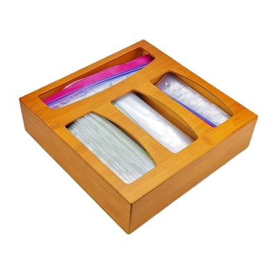 China Sustainable Premium Bamboo Drawer Organizer For Food Storage Bag Bag Storage Bamboo Ziplock Organizer For Kitchen for sale