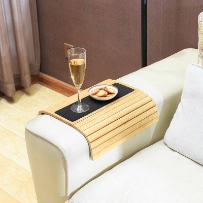 China Sustainable Bamboo Sofa Armrest Tray Couch Arm TV Table Perfect Tray Table Holder for Snacks Tablet or Drinks Remote Control Phone for sale