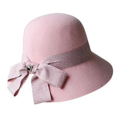 China Female British Elegant Woolen Hats Lady Wool Fedoras Hat Image Fashion Fashion Items Casual Felt Hat Flowers Woolen Hats British for sale