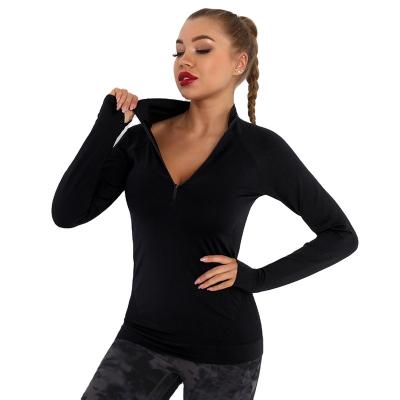 China Ladies Breathable Sexy Zipper Neck High Neck Sports Long Sleeve Gym Jacket for sale