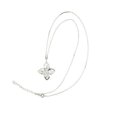 China Europe and America fashion design 925 Sterling Silver Diamond Paved Flower shaped pendant necklace jewelry for women for sale