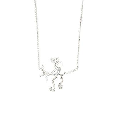 China Europe and America fashion 925 Sterling Silver Diamond Paved Cat necklace paved pendant necklace jewelry for gift for sale