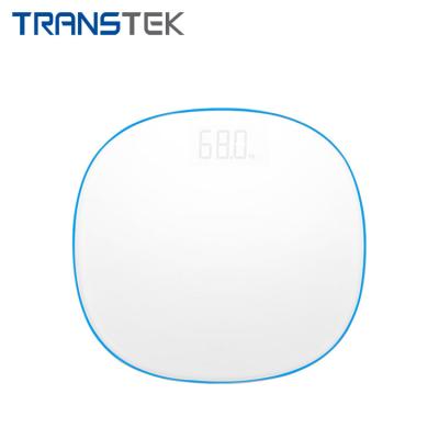 China TRANSTEK Small Glass Round Shape Personal Body Weight Scale LED Display Digital Electronic Human Bathroom Scale 305.6*283.6*24.2mm for sale