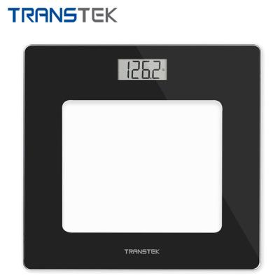 China TRANSTEK New Step-on Black Tempered Glass Figure Body Weight Scale For Home Bathroom Use 300*250*23.5mm for sale