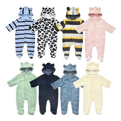 China 2021 Winter Warm Newborn Baby Snoozzz Stripes Clothes Romper Fur Hairy Baby Boy's Pajamas for sale