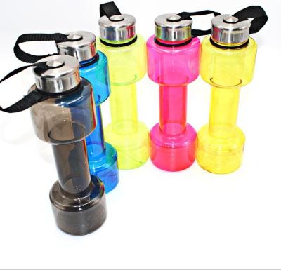 China Wholesale Recyclable 710ML BPA FREE Gym Dumbbell Barbell Bottles Drink Plastic Outdoor Sports Dumbbell Water Bottle for sale