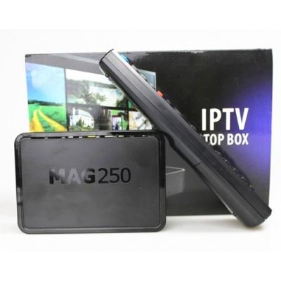 China Mag 250 Linux HD IPTV Unterstützung Wifi des gesetzter Spitzenkasten-Prozessor-STI7105 des RAM-256MB H.264 zu verkaufen