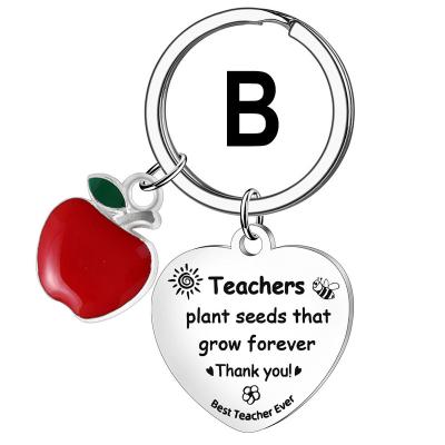 China Stainless steel 2024 New Arrival Teacher Apple Stainless Steel Keychain Heart Pendant Perfect Graduation and Teacher's Day Gift for sale