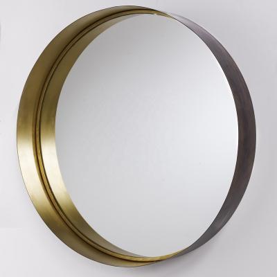 China Concise Minimalist Wall Mounted Deep Frame Metal Style Bathroom Bronze Black Round Framed Mirror Stainless Steel for sale