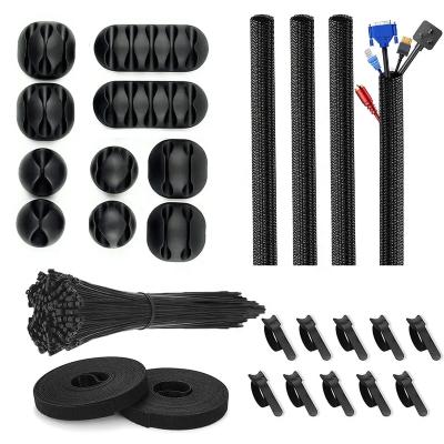 China Dibaigou Cable Wire Organizer 126 Pcs Tie Organizer Cable Sleeve Split Self Adhesive Clips Holder Cable Ties Cable Management Organizer Kit for sale